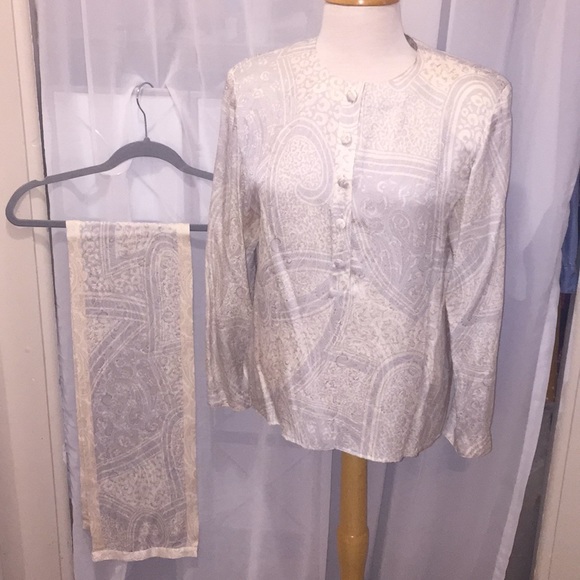 Silk Blouse and Scarf Set EUC 🐝 Size 12 - Picture 1 of 8